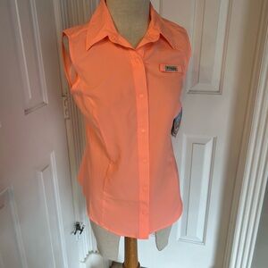 Columbia Orange Fitted Button Down Shirt with Notched Collar